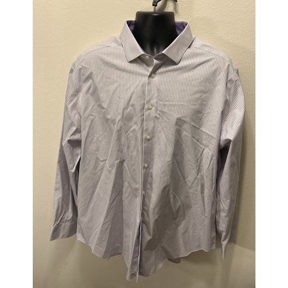 Calvin Klein Shirt Men’s XL Purple Plaid Slim Fit Button Down 18.5 34-35 Sleeves - Picture 1 of 4